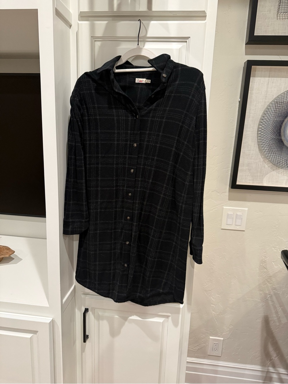 Faherty Black Plaid Long-Sleeve Shirt Dress